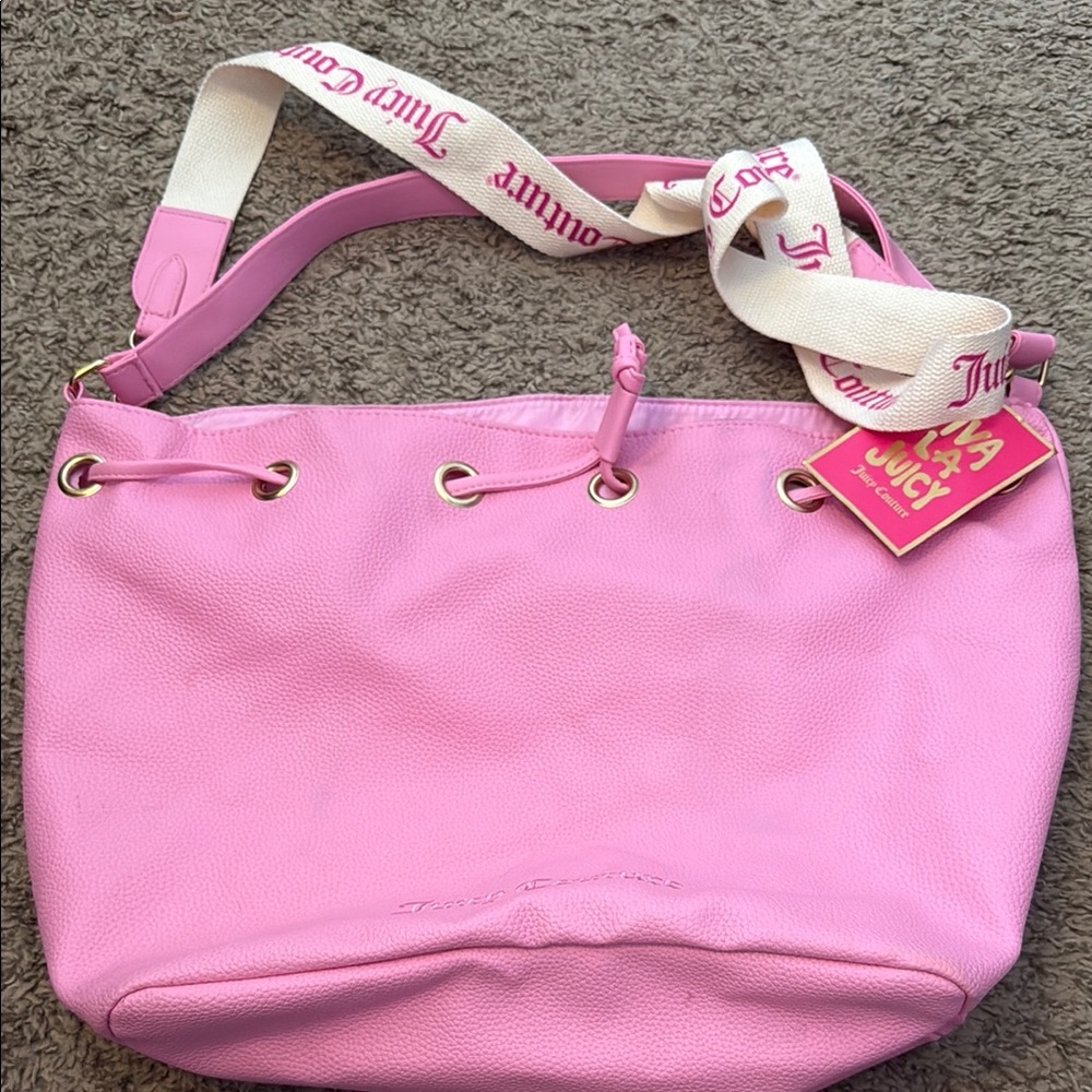 Juicy Couture Pink Bucket Shoulder Bag with Striped Strap